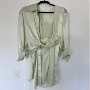 Women's Lace Up Dress Casual Loose Ladies Single Breasted Long Shirt Dress